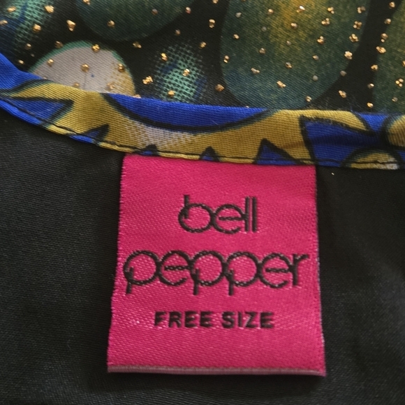 Bell Pepper One Size Maxi Vibrant Multicolor Kaftan Dress Shiny Tiny Gold Studs - Picture 15 of 16